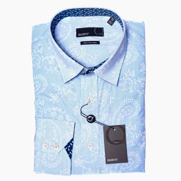 Quieti Temecula Mens Long Sleeve Light Blue Paisley Print Shirt